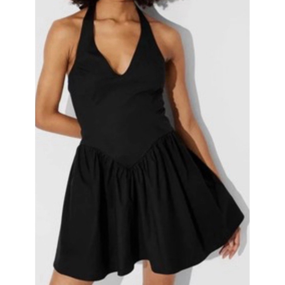 Wild Fable Mini Skater Dress Women Large Black NEW Halter Neck V-Neck Fit Flare